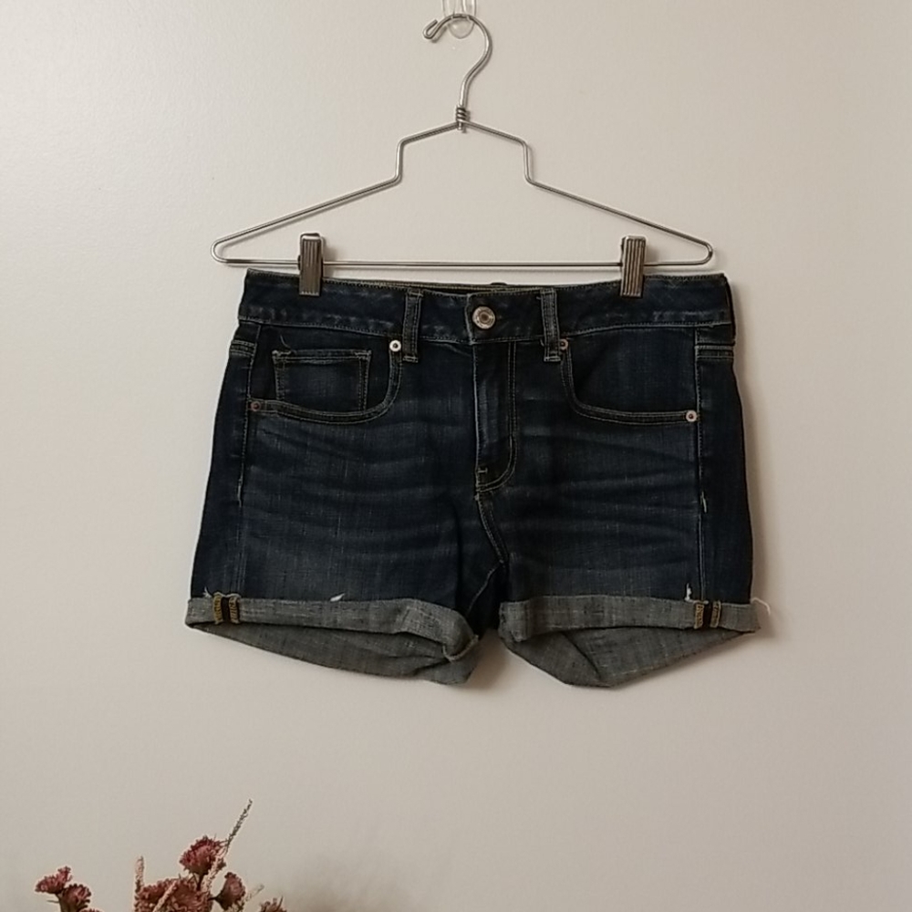 American Eagle dark wash denim midi shorts